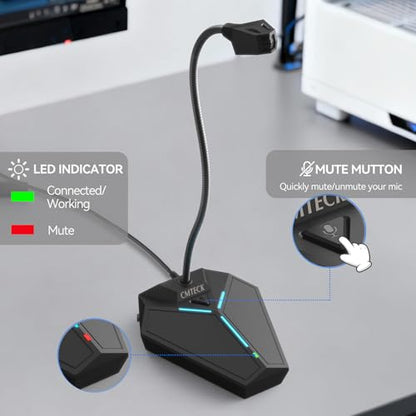 CMTECK USB Computer Microphone, Plug-and-Play, Studio-Quality for PC,Laptop | One-touch mute with LED indicator, noise-cancelling, 360° adjustable extra-long gooseneck desktop Mic. Works with Windows/Mac - color: with mute button