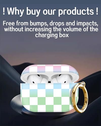 Cute Hard Case Compatible with AirPods Pro 2nd/1st Generation, Protective Cover with Golden Keychain, Fits 2023/2022/2019 Models, for Women, Girls, and Men(Colorful Checkerboard) - color: Colorful Checkerboard