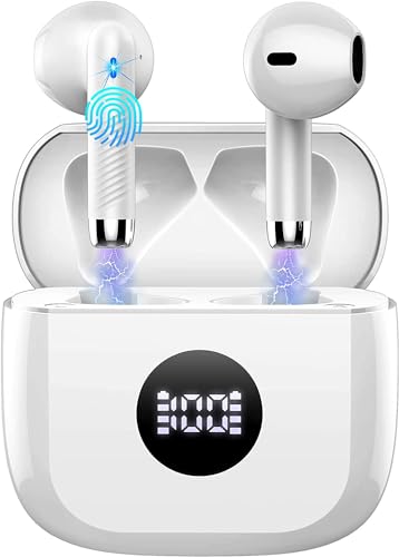 Wireless Earbuds, Bluetooth 5.4 Ear Buds, LED Power Display, 6D Bass Stereo | 4 ENC Noise Cancelling Mic, HiFi Stereo, In-Ear Headphones, 40H Playback Mini Case, IP7 Waterproof Sports, for Android iOS - color: Pearl White