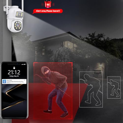 MOVOLS Wireless Security Camera System 5G/2.4G WiFi 4pcs 4MP+4MP Dual Lens Camera System,2K HD PTZ Dome Cameras System with Color Night Version, Motion Detection,1TB HDD, 16CH - style: 4 x Dual Cameras Kit 1TB 16CH White