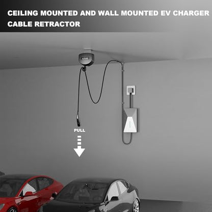 EV Charger Cable Retractor Ceiling Mount, 11.5ft Self-Locking | Retractable Cord Reel for EV Charging Cables, Automatic Cable Organizer Compatible with Most Electric Vehicles