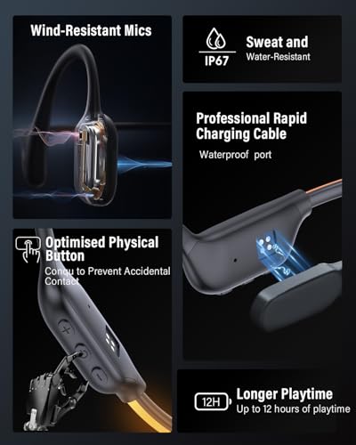 X500 Bone Conduction Headphones, Open Ear, LED Light, IP67 | Open-ear Bluetooth Sports Headset for Running, Cycling, Workouts & Outdoor, with Rear LED safety Light and Built-in Mic