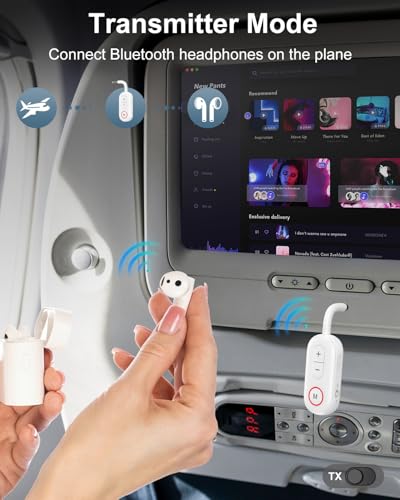 Upgraded Bluetooth 5.3 Audio Adapter, 2 in 1 Bluetooth Transmitter Receiver, Wireless Headphones, Low Latency, Hands-Free, Audio Adapter for Airplane/Travel/Car/Home Stereo - color: White