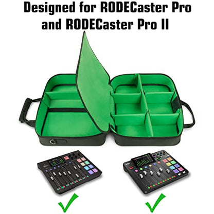 USA Gear Audio Mixer Case Fits RODECaster Pro II, Pro & Duo, GoXLR, & more Podcast Equipment - Podcast DJ Travel Bag with Customizable Interior, Scratch-Resistant Interior, Shoulder Strap (Green) - color: Green