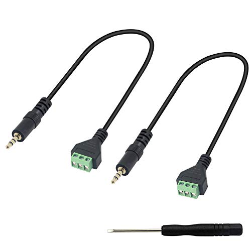 3.5mm Terminal Block Cable1/8Inch TRS Stereo Solderless Screw Terminal-2PCS | Speaker Wire 3.5mm 3 pole Male to 3Pin Bolt Headphone Balum Patch Cord - color: trs male