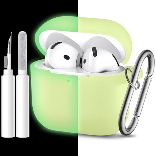 for Airpods 4th Generation Case Cover(2024),Soft Silicone Full Protective Case for AirPods 4 Case with Keychain & Cleaner Kit,Compatible with Apple Airpods 4 for Women,Men（Nightglowgreen） - color: Night Glowgreen