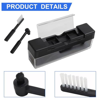 3-in-1 Vinyl Record Cleaning Brush Set with Velvet Groove Cleaner, Carbon Fiber Stylus Brush & Anti-Static PS Shell Case — for Record Care, Dust and Static Removal, Compact Storage Design