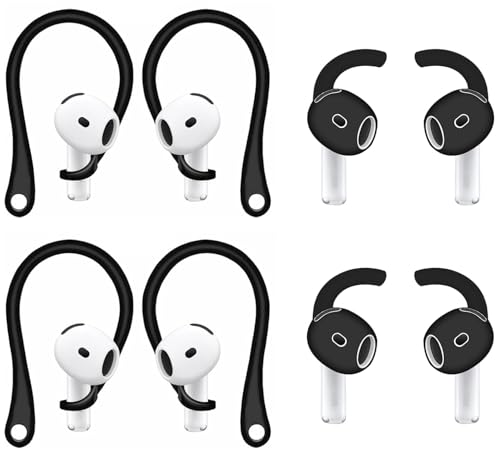 ALXCD Ear Hooks Compatible with AirPods 4 4th Gen, 2 Pair Anti-Slip Soft Rubber Earhook, 2 Pairs Silicon Ear Tips Hook, Compatible with AirPods 4 2+2 Pairs 722 Black - color: Black