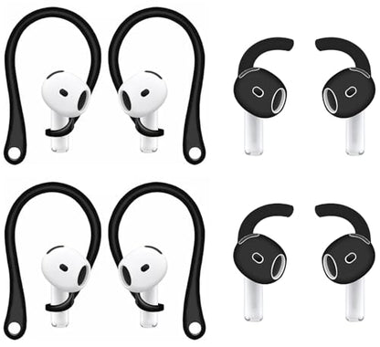 ALXCD Ear Hooks Compatible with AirPods 4 4th Gen, 2 Pair Anti-Slip Soft Rubber Earhook, 2 Pairs Silicon Ear Tips Hook, Compatible with AirPods 4 2+2 Pairs 722 Black - color: Black