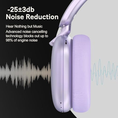 C6 Active Noise Cancelling Headphones, Wireless Over Ear Bluetooth Headphones, 60H Playtime, Lightweight Folding Deep Bass Comfort Fit Ear Cups Headset with Mic for iPad/Travel/PC/Home Purple - color: Purple