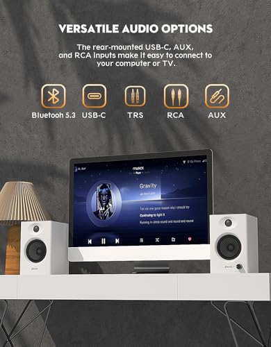 OHAYO 60W Computer Speakers, Bluetooth 5.3, Stereo 2.0, 1 Pair, White - color: White