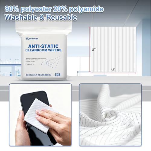 Anti-Static Microfiber cloths 6"x6"(100 Pcs,200GSM) | Lint Free Cloths,Reusable,Special ESD Protection Design is Suitable for Protecting Sensitive Electronic Components and Tools - size: 6"x6" (Pack of 100)