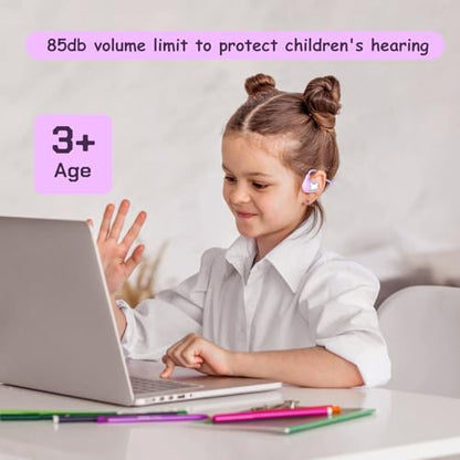 Kids Headphones, LK15 Open Ear Bluetooth Headphones with Air Conduction | Ultra-Light, 85dB Volume Limiting Wireless Headphone for Children Teens Boys Girls (Purple) - color: Purple