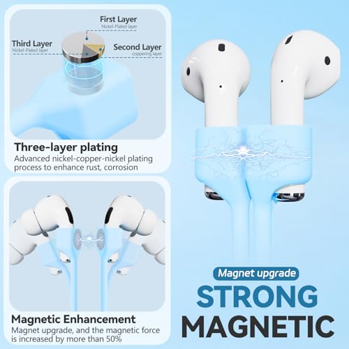 Mooyavia Ultra Strong Magnetic Anti-Lost Strap for AirPods Pro- 4 Pack | Compatible with AirPods Pro 3/2/1 & AirPods 4/3/2/1,Soft Silicone Sport Neck Lanyard,Lenth 29.9 in - color: A0- White+pink+purple+sky Blue