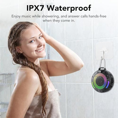 Bluetooth Speaker, 2025 Portable Wireless Shower Speaker, Digital Display Portable Speaker with Detachable hook ,IPX7 Waterproof with LED Light, HD Sound & Bass for Bathroom, Pool, Beach & Outdoor