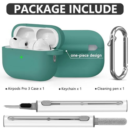 Ljusmicker for AirPods Pro 3 Case 2025 with Cleaner Kit,Pine Green | Soft Silicone Protective Cover for Apple AirPod Pro 3rd Generation Case with Keychain for Women Men,Shockproof - color: B-Pine Green