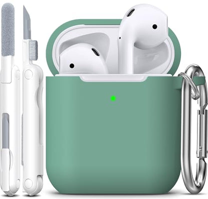 for AirPods 2nd/1st Case Silicone Cover, Pine Green | Compatible with Apple AirPods 2nd/1st (2019/2016) Generation with Keychain & Cleaner Kit, Wireless Charging Compatible - color: E1-Pine Green