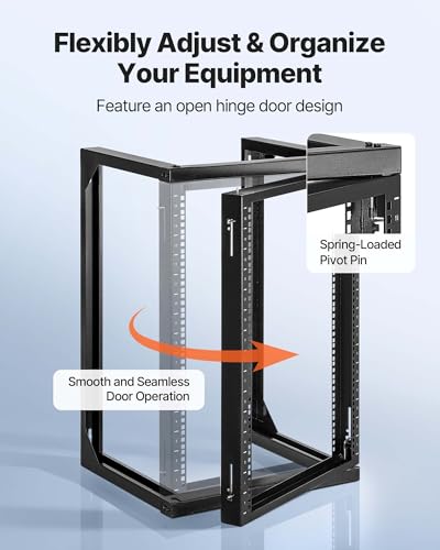 VEVOR 15U Open Frame Server Rack, Free Standing or Wall Mount Rack with 180 Degrees Gate Swing, Network Rack for 19" IT Equipment & A/V Devices - size: 15U Wall Rack