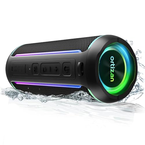 Ortizan X30 Portable Bluetooth Speaker (3rd Gen), 40W Loud Bass, Black | IPX7 Waterproof for Pool Parties & Outdoor Adventures, 30-Hour Battery, Beat-Synced LED Lights, Wireless Stereo Pairing