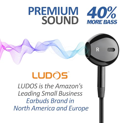 LUDOS NOVA Wired Earbuds in-Ear Headphones, 5 Year Warranty, Earphones with Microphone, 3.5mm Plug-in Ear Buds Calls Compatible with iPhone, Laptop, Computer, School Students, Kids, Women, Small Ears