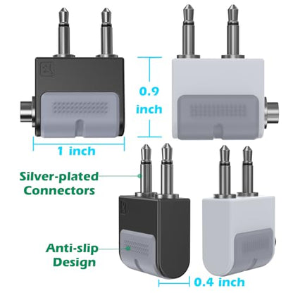 KAIY Dual 3.5mm Male to 3.5mm Female Airplane Headphone Adapter | Airplane Jack Adapter for Headphones Plane Splitter, Dual Jack Flight Connector for EVA Airlines/Delta/Emirates 2 Pack - color: Black Gray+white Gray