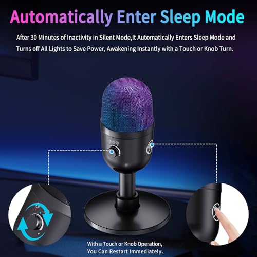 USB Gaming Condenser Microphone for PC/Desktop,192kHz/24Bit,Noise Cancellation,Monitoring,Quick Mute & RGB Lighting,USB PC Mic for Laptop,Podcast,Streaming,Recording Black