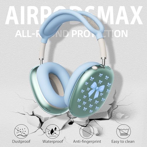 Cute Kawaii Bowa Clear Case for Airpods Max Headphones Lovely Girl Pattern Soft TPU Ear Cups Cover Anti-Scratch Silicone Ear Pad Protective Case Blue Headband Cover for Apple Airpods Max - color: Blue bow A