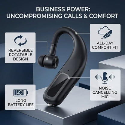 Zopsc Bluetooth Headset Single Ear, Wireless Business Headset with Noise Cancelling Mic, Lightweight Hands Free Earphone for Office Home Driving Call, 180mAh.