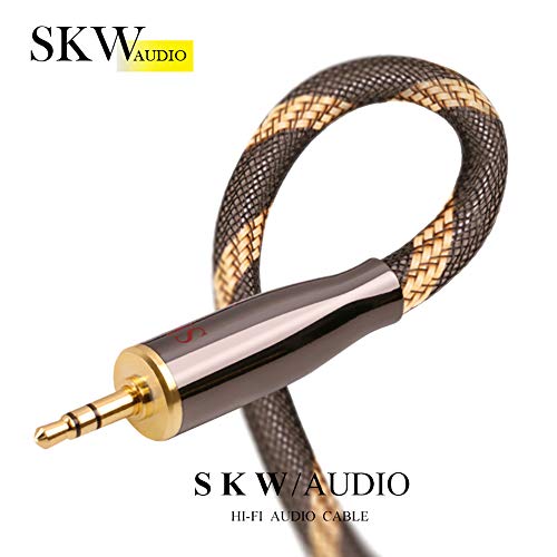 SKW Audiophile Heavy Gauge 3.5mm Stereo Aux Thick Cable 4.9ft/1.5m | Dual-shielded, 24K gold-plated TRS plugs, 6.8mm OD nylon-braided jacket, rigid strain relief, home stereo & DAC link - size: 4.9 ft