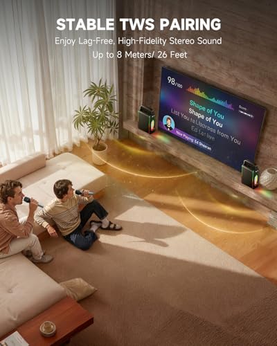 Moukey MPS5 Portable Karaoke Machine, 200W Peak Power Rechargeable Speaker with 2 Wireless Microphones& Strap, Support BT 5.3/REC/AUX/MP3/USB/TF, for Home/Party/Outdoor/Adults/Kids