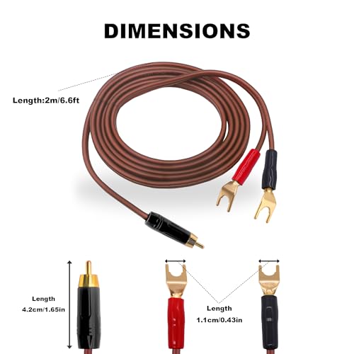 RCA to Y Spade Plug Speaker Cable Wire Cord, RCA Male to 2Y Spade Connector Adapter Audiophile OFC HiFi Speaker Audio Cord for Amplifier Subwoofer Audio System -6.6FT/2M