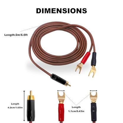 RCA to Y Spade Plug Speaker Cable Wire Cord, RCA Male to 2Y Spade Connector Adapter Audiophile OFC HiFi Speaker Audio Cord for Amplifier Subwoofer Audio System -6.6FT/2M
