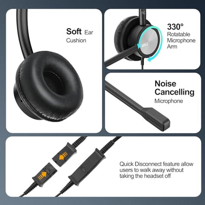 MKJ Cisco Telephone Headset with Microphone Noise Canceling, Office Headset | Wired RJ9 Call Center Headphone, Compatible with Cisco 7861 7942G 7945G 7961G 7962G 8841 8861 9971, Dual Ear, Clear Calls