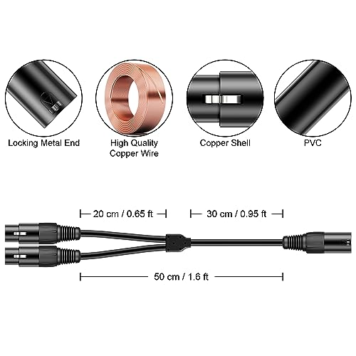 J&D XLR Splitter Cable, Gold Plated Heavy Duty 3 Pin XLR 2 Female to 1 Male Y Splitter Balanced Microphone Cord Adapter for Record, Mixer, AMP, Speaker, 1.6 Feet (Pack of 2) - size: 1.6 Feet (2 pack)