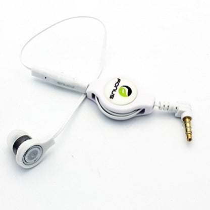 White Retractable in-Ear Mono Headset Wired Single Earbud Earphone with Microphone for Sprint LG G Stylo, Sprint LG G2, Sprint LG G3, Sprint LG G3 Vigor, Sprint LG G4