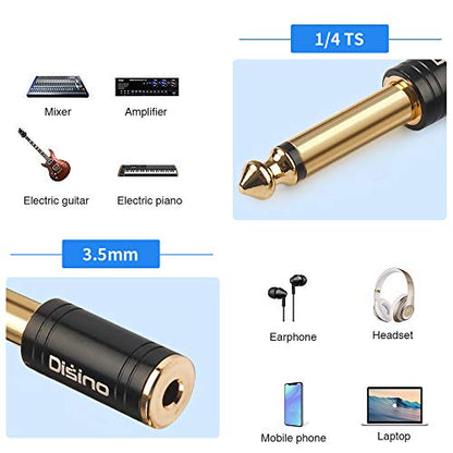 1/4" Mono to 1/8" Stereo Adapter, New Upgrade Gold-Plated 6.35mm TS Male Jack to 3.5mm TRS Female Stereo Adapter for Headphone, Amp Adapte, Black - 1 Pack - color: 635TSM-35F-1P