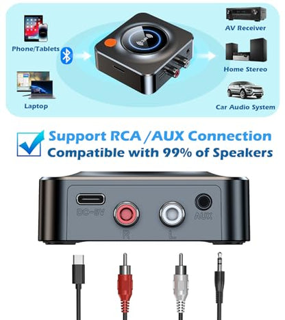 Bluetooth Receiver for Home Stereo, AUX RCA to Bluetooth Adapter | NFC Bluetooth Audio Receiver for Old Speakers Music Streaming Sound System, KAIY Convert Wired Speakers to Wireless