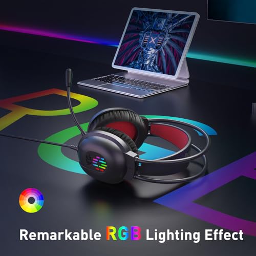 Redragon Wired Gaming Headset with Microphone, 203g Lightweight, Black | RGB Backlit, 40mm Speakers, Noise Cancelling Mic, Soft Earmuffs, 3.5mm Jack Gaming Headphones for PC, Desktop