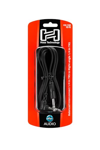 Hosa CSS-110R 1/4 Inch TRS to Right-angle 1/4 Inch TRS Balanced Interconnect Cable, 10 Feet