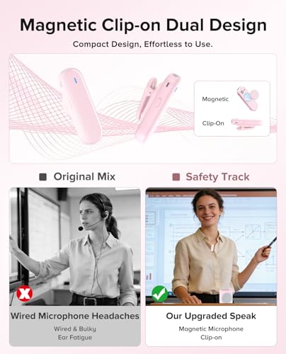 Voice Amplifier for Teachers, Dual Magnetic Lavalier Mic(Pink) | Bluetooth Portable Rechargeable Speaker for Classroom, Meetings, Tour Guide Speeches, Public Speaking, Coaches, PA System - color: Pink
