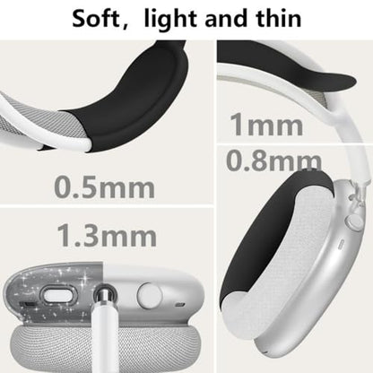 fomissky-sisa 4 in 1 AirPods Max Case Glitter Headphone Covers, White | Clear TPU Ear Cup Covers, Soft Silicone Earpads + Headband Cover Set, Scratch-Proof Protective Headphone Accessory Gift - color: Silver