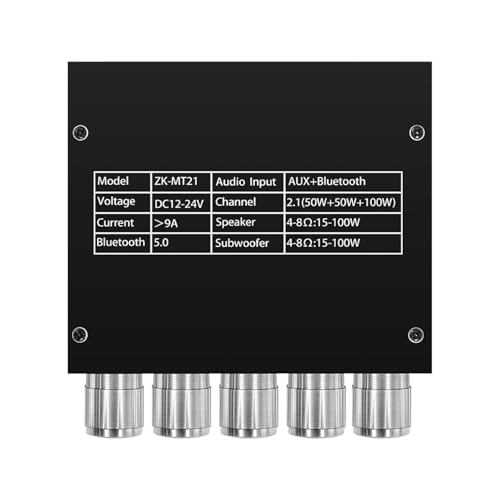 ZK-MT21 2.1 Channel Bluetooth Amplifier Board – Mini 12V-24V Audio Amplifier with Subwoofer Output, Bass Treble Control 50W+50W+100W– DIY HiFi Home TV Amp for Passive Speakers - size: ZK-MT21