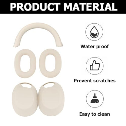 3 Set Case Cover for Sony WH-1000XM5 Headphones,Embody Ear Pad Cover/Headband Cover/Ear Cover Soft Silicone Headphones Accessories（Off White） - color: Off White
