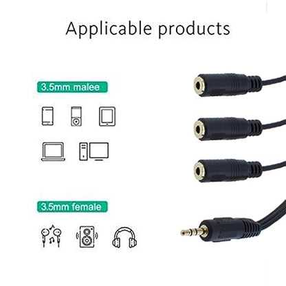 2pcs 1M/3F Audio Splitter, 1FT Gold Plated 3.5mm TRRS Male to 3 x 3.5mm Stereo Jack Female 1 Input 3 Output Audio AUX Splitter