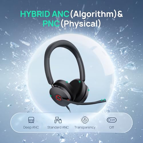 Yealink UH48 ANC Wired USB-C/A Headset, 6 AI Noise-Canceling Microphones | Teams/Zoom Certified, Stereo Headphones,Plug & Play for PC/Laptop/Phone, Hybrid Work & Home Office, Dynamic EQ, Call Control - color: USB-C/A (UC)