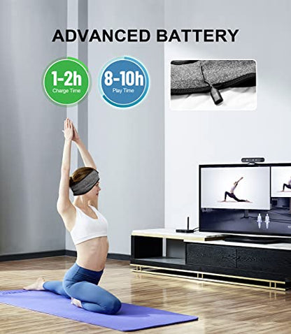 Enjoying Sleep Headband, Bluetooth Headphones for Sleeping with Noise Cancelling, Thin Speakers, 1 Count, Black&Grey, Hairband, Unisex, for Sleep, Workout, Yoga, Travel, Insomnia, Leisure