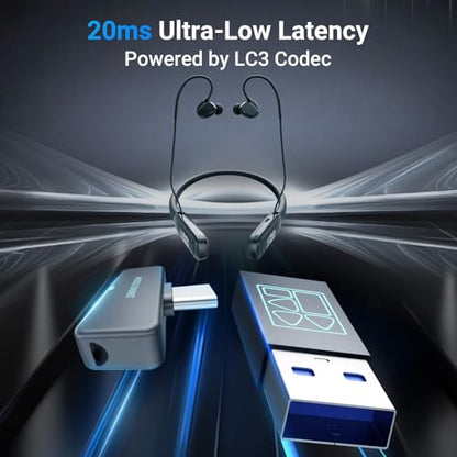 Middle Rabbit Rampage 2 Gaming Earbuds with 2.4G USB Dongle, 20ms Low Latency, Wireless Bluetooth Neckband Headphones for Work & Play, Mic, 32H Playtime, Around-the-Neck, for PS5/PC/Laptop