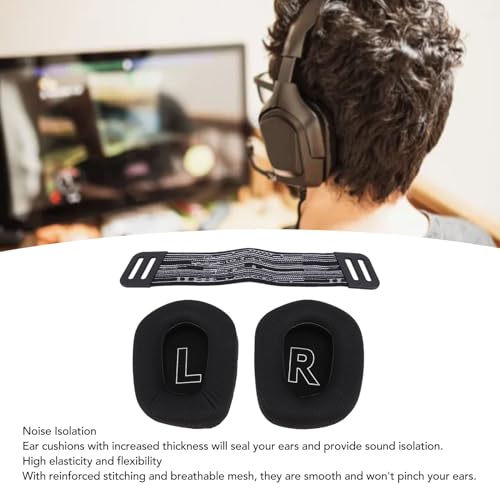 Earpad Replacement, Breathable Ear Pads Cushions, Mesh Cloth Earpads Accessories with Headband Replacement, Elastic Headset Ear Cushions Compatible with G733, G335 Headset