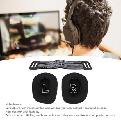 Earpad Replacement, Breathable Ear Pads Cushions, Mesh Cloth Earpads Accessories with Headband Replacement, Elastic Headset Ear Cushions Compatible with G733, G335 Headset