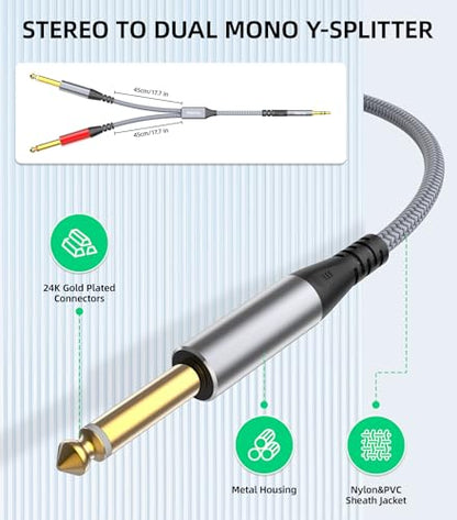Tisino 3.5mm to 1/4" Adapter Stereo(L/R) Audio Splitter Cable, 3.3FT/1m | 1/8" to 1/4" Stereo Cable for Smartphone, Mixer, Amp, Gold-Plated Shielded HiFi Audio Y-Cable - size: 3.3 ft